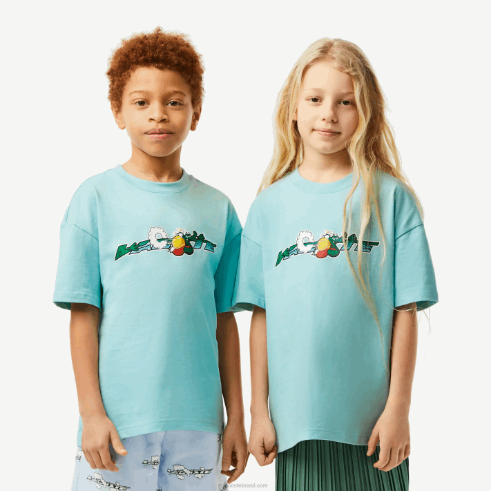 Lacoste t-shirt de marca em jersey de algodão orgânico crianças verde claro branco y7i 88BL3039 - Image 1
