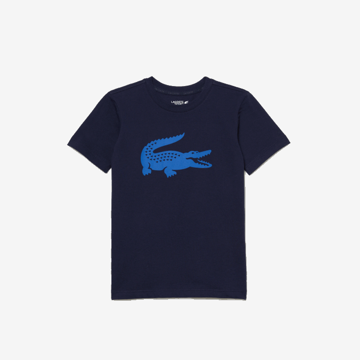 Lacoste t-shirt oversized croc camisa técnica de tênis esportivo crianças azul marinho vi3 88BL3023 - Image 1