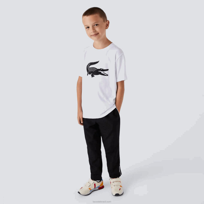 Lacoste t-shirt oversized croc camisa técnica de tênis esportivo crianças branco preto au8 88BL3019 - Image 2