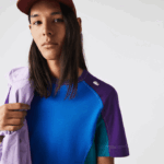 Lacoste t-shirt piqué elástica color block de ajuste regular Heritage homens azul verde roxo 7w6 88BL819