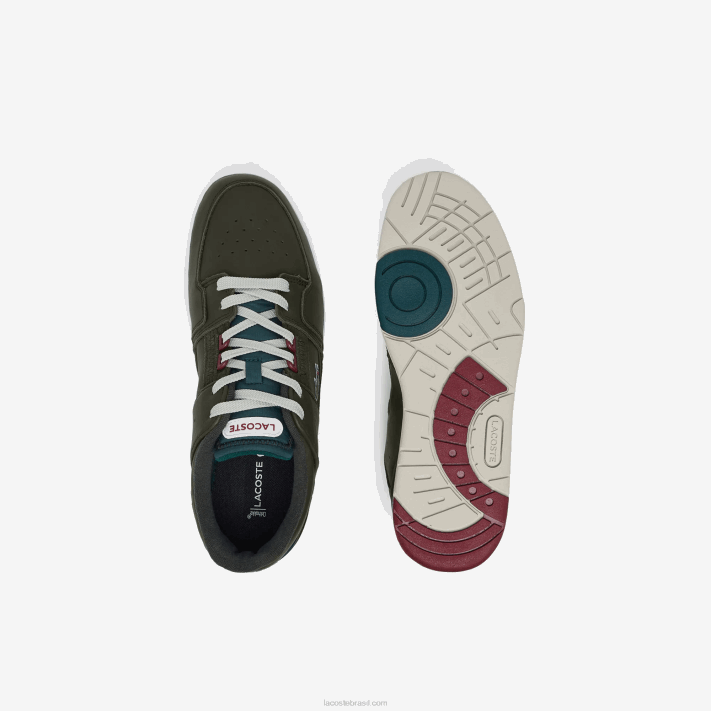 Lacoste tênis de contraste de cor de couro de gaiola de tribunal homens cáqui e branco 255 88BL1705 - Image 3