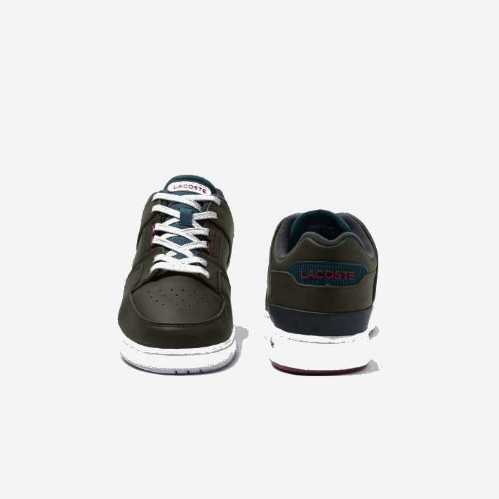 Lacoste tênis de contraste de cor de couro de gaiola de tribunal homens cáqui e branco 255 88BL1705 - Image 4