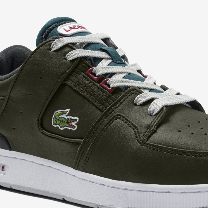Lacoste tênis de contraste de cor de couro de gaiola de tribunal homens cáqui e branco 255 88BL1705 - Image 5