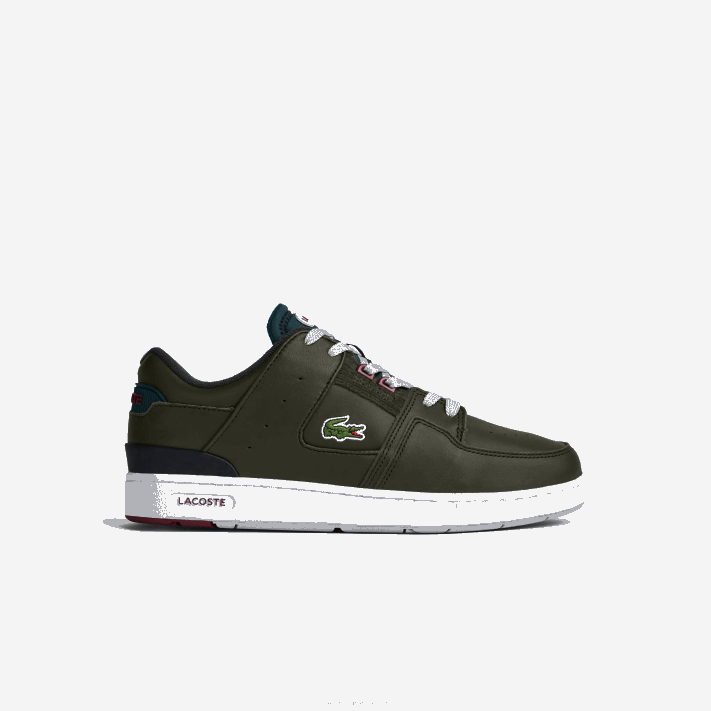 Lacoste tênis de contraste de cor de couro de gaiola de tribunal homens cáqui e branco 255 88BL1705 - Image 1