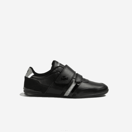 Lacoste tênis de couro com tira misano homens preto e cinza claro 2a2 88BL1726