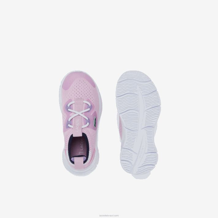 Lacoste tênis run spin knit com contraste de cor têxtil bebês rosa e branco f50 88BL2982 - Image 4