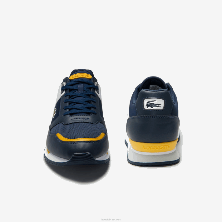 Lacoste tênis sintético e têxtil partner pista homens amarelo marinho 2m3 88BL1721 - Image 5