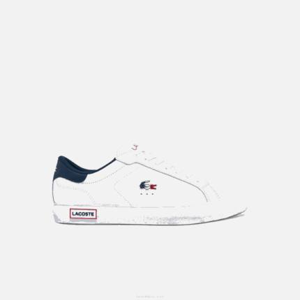 Lacoste tênis tricolor de couro powercourt homens branco/marinho e vermelho 407 88BL1858