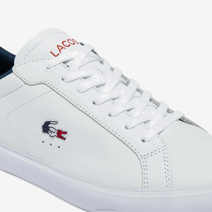 Lacoste tênis tricolor de couro powercourt homens branco/marinho e vermelho 407 88BL1858 - Image 6