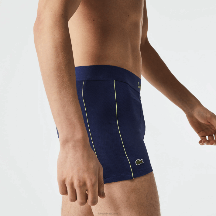Lacoste tronco de malha técnica respirável homens azul marinho chamativo amarelo 39n 88BL1556 - Image 3