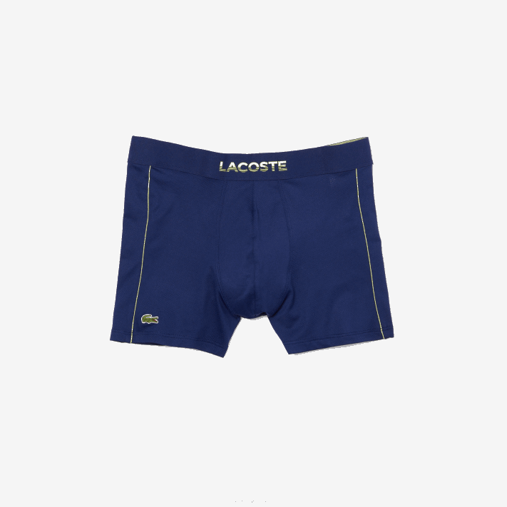 Lacoste tronco de malha técnica respirável homens azul marinho chamativo amarelo 39n 88BL1556 - Image 4