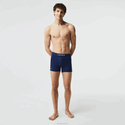 Lacoste tronco de malha técnica respirável homens azul marinho chamativo amarelo 39n 88BL1556