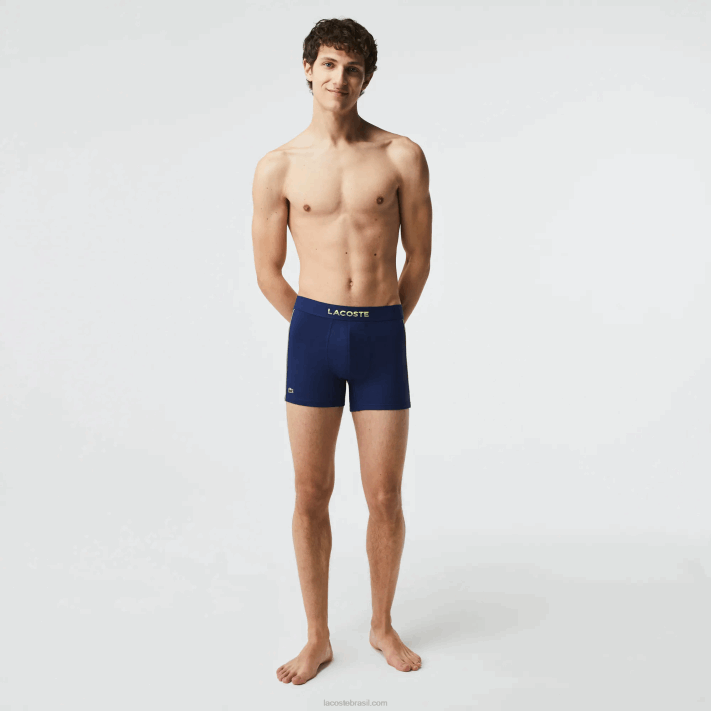 Lacoste tronco de malha técnica respirável homens azul marinho chamativo amarelo 39n 88BL1556 - Image 1
