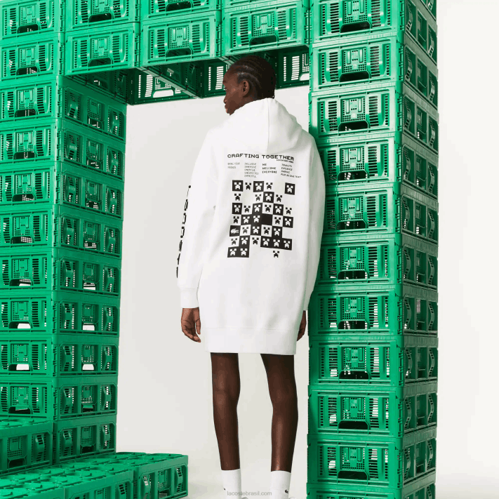 Lacoste vestido com capuz de lã orgânica live x minecraft mulheres branco 001 88BL2521 - Image 4