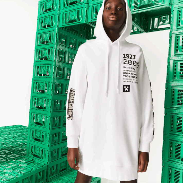 Lacoste vestido com capuz de lã orgânica live x minecraft mulheres branco 001 88BL2521 - Image 1