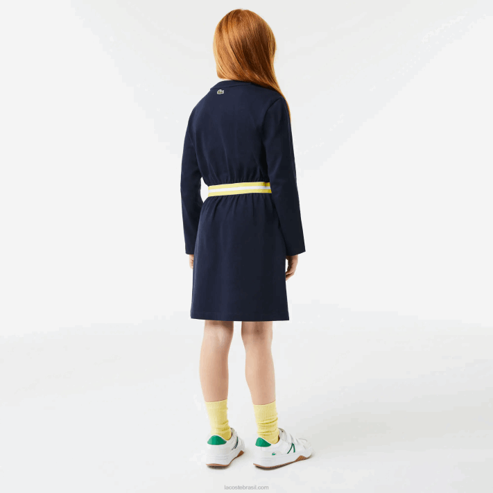 Lacoste vestido de jérsei de algodão com cintura contrastante garotas azul marinho 166 88BL3270 - Image 3