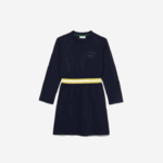 Lacoste vestido de jérsei de algodão com cintura contrastante garotas azul marinho 166 88BL3270 - Image 5