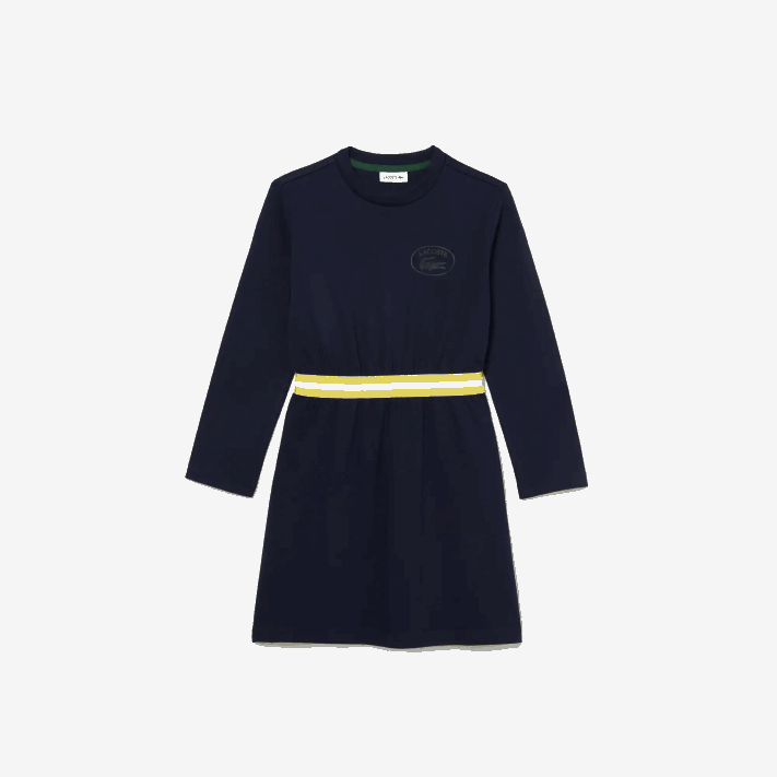 Lacoste vestido de jérsei de algodão com cintura contrastante garotas azul marinho 166 88BL3270 - Image 5