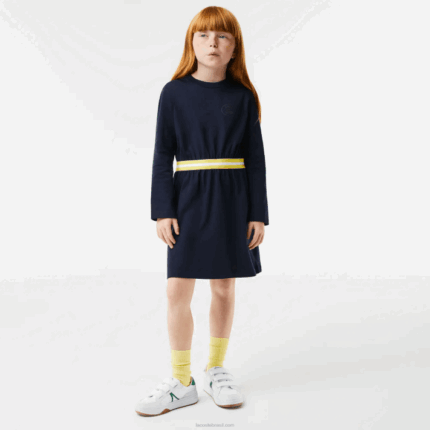 Lacoste vestido de jérsei de algodão com cintura contrastante garotas azul marinho 166 88BL3270