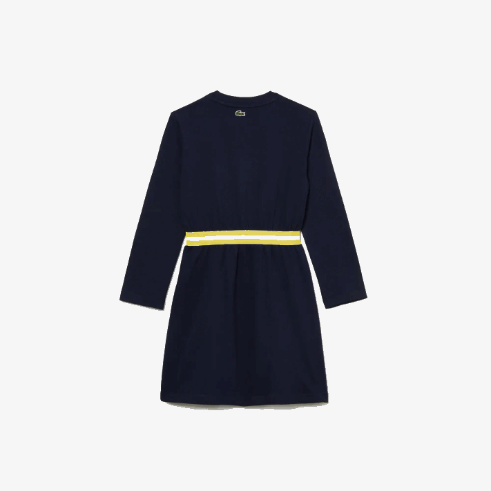 Lacoste vestido de jérsei de algodão com cintura contrastante garotas azul marinho 166 88BL3270 - Image 6