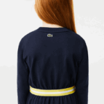 Lacoste vestido de jérsei de algodão com cintura contrastante garotas azul marinho 166 88BL3270 - Image 7
