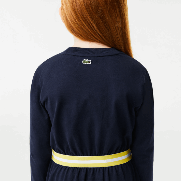 Lacoste vestido de jérsei de algodão com cintura contrastante garotas azul marinho 166 88BL3270 - Image 7