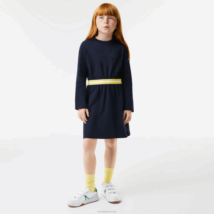 Lacoste vestido de jérsei de algodão com cintura contrastante garotas azul marinho 166 88BL3270 - Image 1