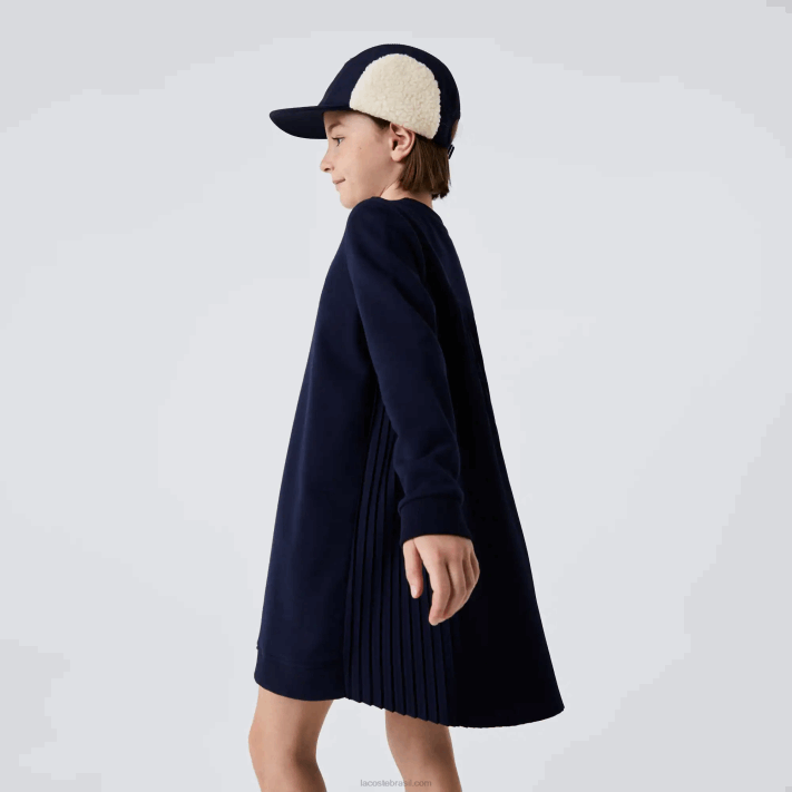 Lacoste vestido de lã de algodão plissado nas costas garotas azul marinho 166 88BL3287 - Image 2