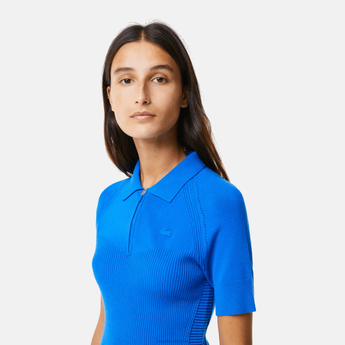 Lacoste vestido de zíper frontal com detalhes em malha mulheres azul k1q 88BL2482 - Image 2