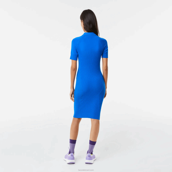 Lacoste vestido de zíper frontal com detalhes em malha mulheres azul k1q 88BL2482 - Image 3