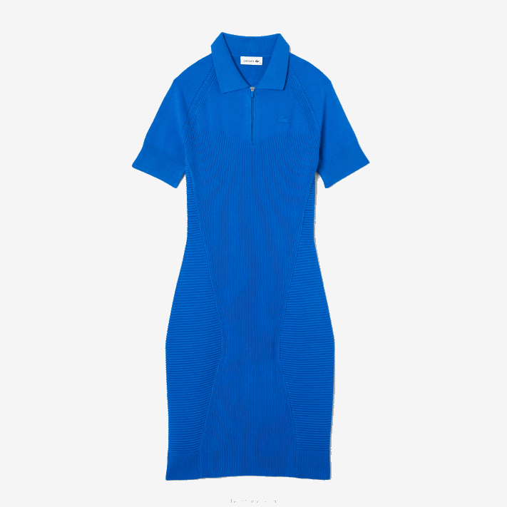 Lacoste vestido de zíper frontal com detalhes em malha mulheres azul k1q 88BL2482 - Image 4