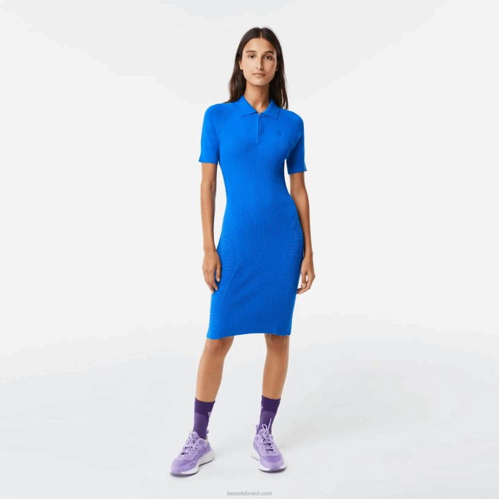 Lacoste vestido de zíper frontal com detalhes em malha mulheres azul k1q 88BL2482 - Image 1