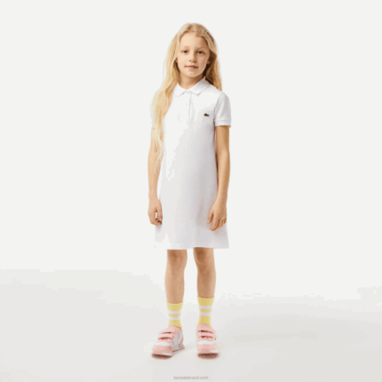 Lacoste vestido polo de algodão garotas branco 001 88BL3082