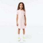 Lacoste vestido polo de algodão orgânico com estampa xadrez garotas rosa branco nw5 88BL3093