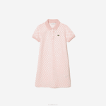 Lacoste vestido polo de algodão orgânico com estampa xadrez garotas rosa branco nw5 88BL3093 - Image 4