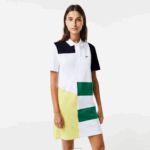 Lacoste vestido polo piquet patchwork mulheres branco sbh 88BL2519