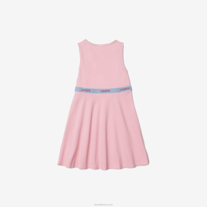 Lacoste vestido regata de algodão orgânico com cintura marcada garotas rosa vermelho insucesso 88BL3285 - Image 2