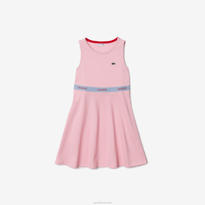 Lacoste vestido regata de algodão orgânico com cintura marcada garotas rosa vermelho insucesso 88BL3285 - Image 1