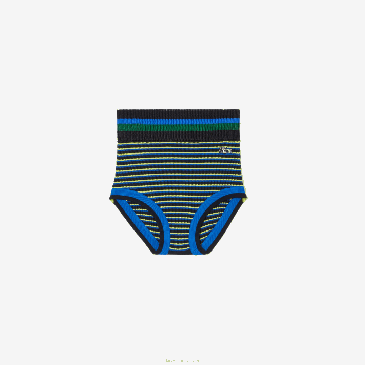 Lacoste x goop shorts de malha com nervuras mulheres swi amarelo azul marinho 88BL2668 - Image 2