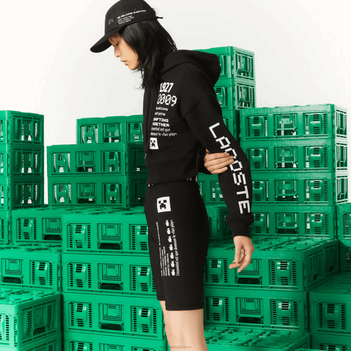Lacoste x minecraft moletom oversized de lã mulheres preto 031 88BL2585 - Image 2