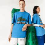 camiseta de algodão orgânico com estampa lacoste x minecraft mulheres azul l99 88BL881