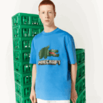 camiseta de algodão orgânico com estampa lacoste x minecraft mulheres azul l99 88BL881 - Image 5
