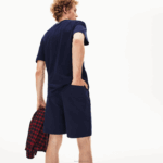 Lacoste bermuda de gabardine de algodão regular fit homens azul marinho 166 88BL1619 - Image 3