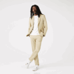 Lacoste Blazer plissado de algodão e linho homens anos 68 bege 88BL1305 - Image 2