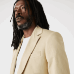 Lacoste Blazer plissado de algodão e linho homens anos 68 bege 88BL1305 - Image 5