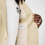 Lacoste Blazer plissado de algodão e linho homens anos 68 bege 88BL1305 - Image 8