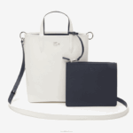 Lacoste bolsa tote reversível de lona revestida anna mulheres farine blue nuit l44 88BL2780