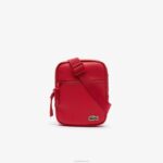 Lacoste bolsa transversal plana pequena de lona revestida lcst homens vermelho 240 280 88BL2017