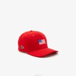 Lacoste boné ajustável da bandeira americana do esporte da taça dos presidentes homens vermelho 240 88BL2330