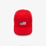 Lacoste boné ajustável da bandeira americana do esporte da taça dos presidentes homens vermelho 240 88BL2330 - Image 3